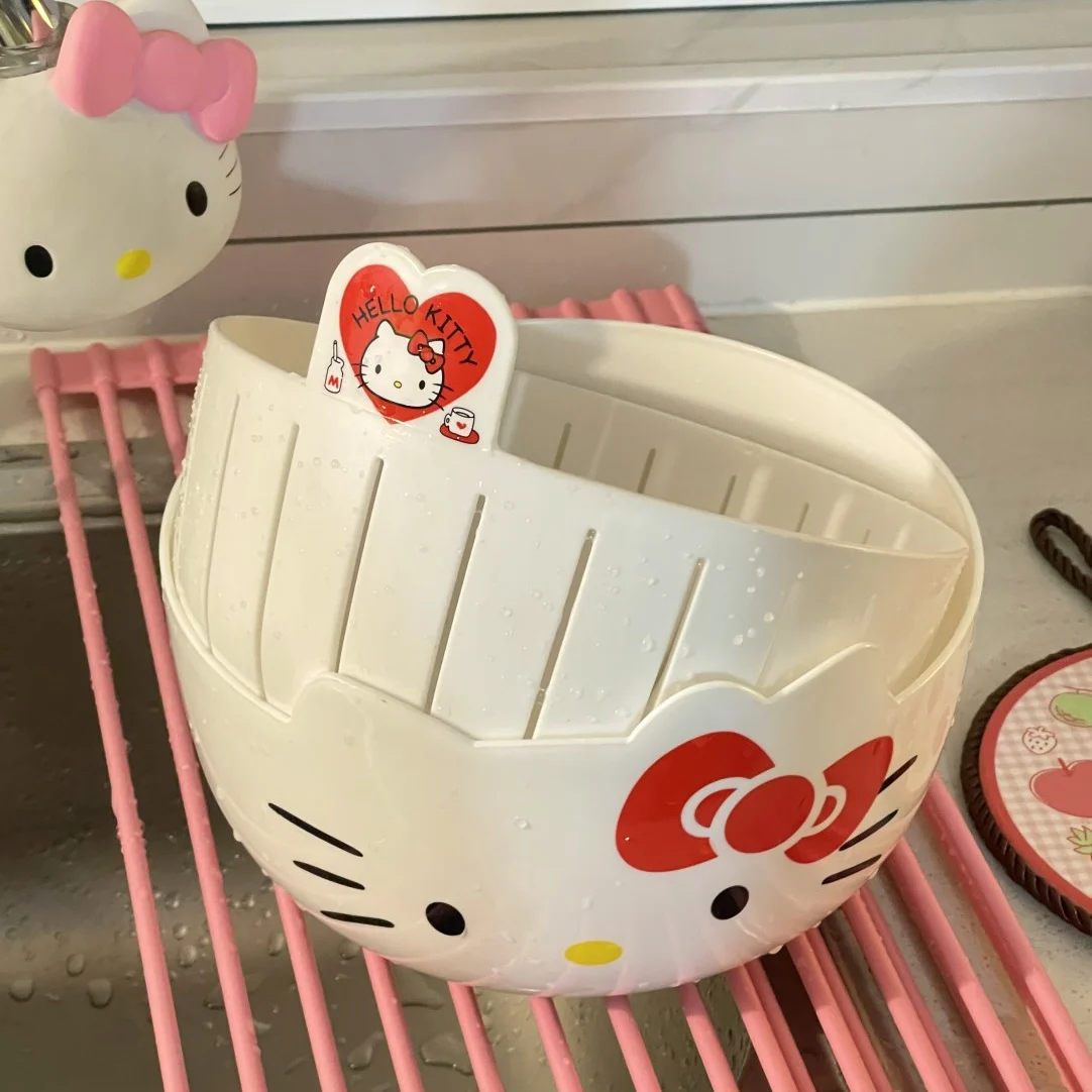 Hello Kitty Fruit Tray Vegetable Basket  Household Use Double Kitchen Storage Basketful Convenient Fruit Dish Kitchen Supplies