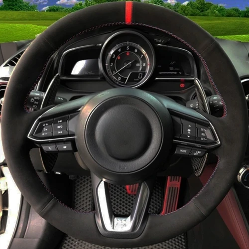 Funda para volante de coche, protector de ante negro para Mazda 3 Axela 2017-2019 Mazda 6 Atenza 2017-2019 CX-3 CX-4 CX-5 CX9 CX-9