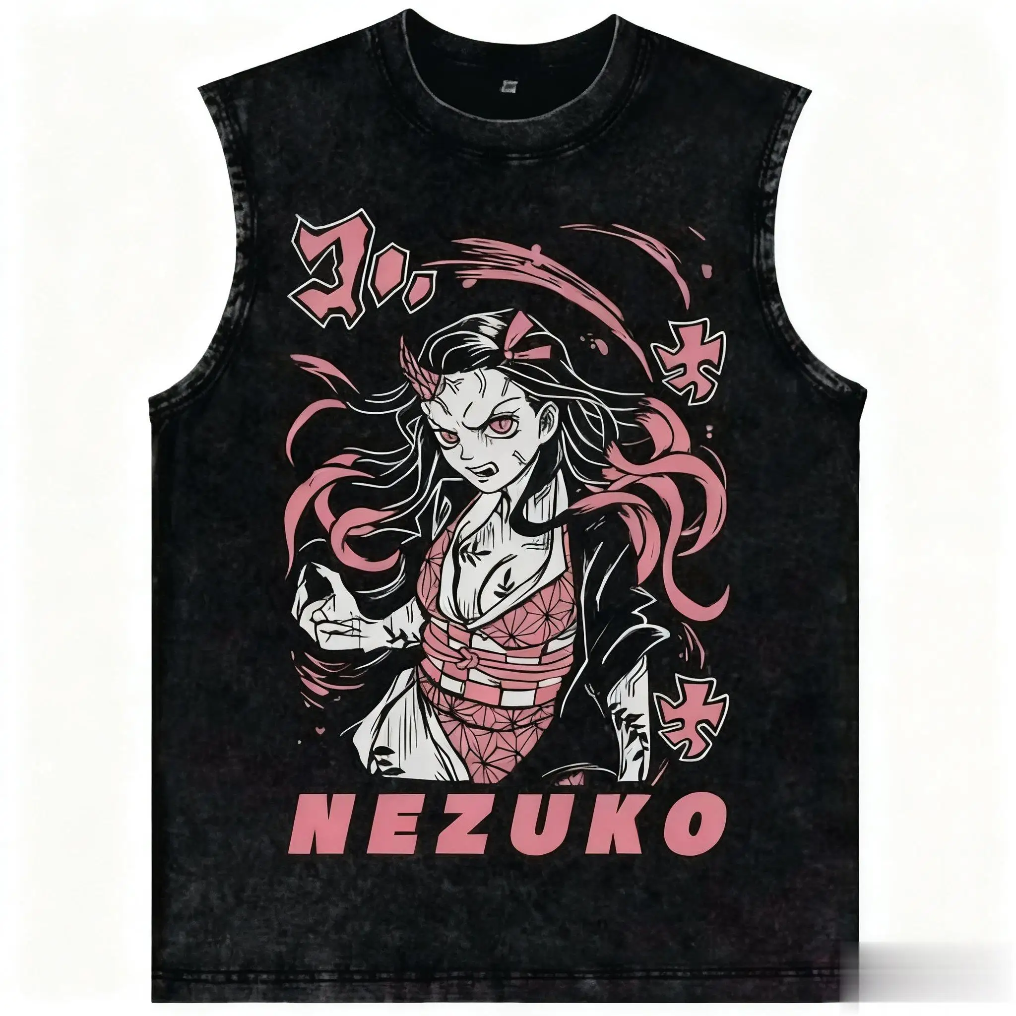 Demon slayer anime impresso colete de ginásio das mulheres dos homens regata vintage lavagem sem mangas tshirt streetwear harajuku oversized nova chegada