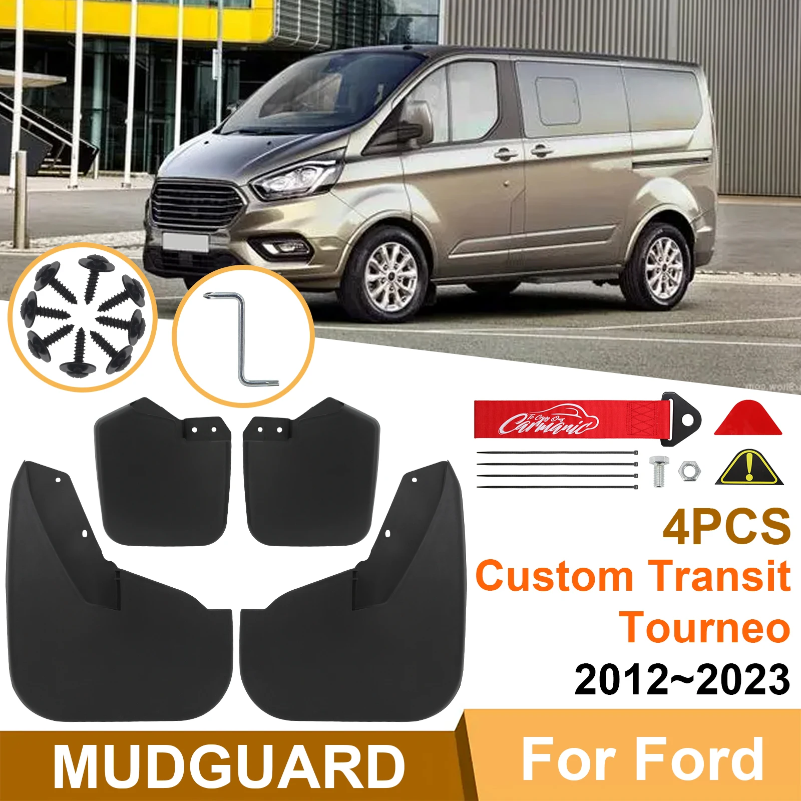 Car Mud Flaps For Ford Custom Transit Tourneo 2012-2023 Mudguards With Tow Strap Fender Mudflap Front Rear Splash Guard Auto JDM