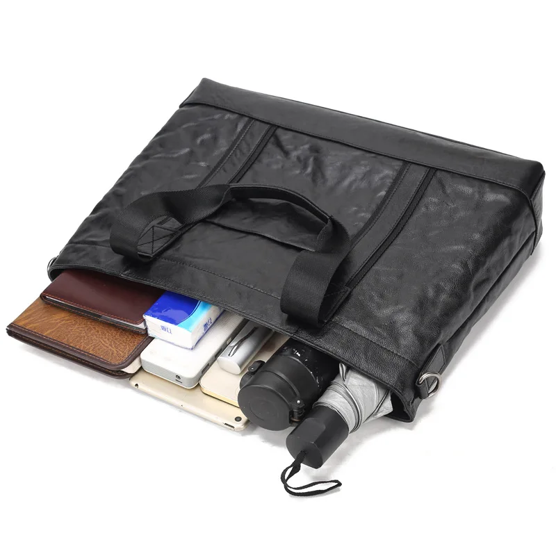 New Briefcase Genuine Leather Business Handbag Top Layer Cowhide Horizontal Casual Large Capacity Men's Laptop Luxury Men Bag