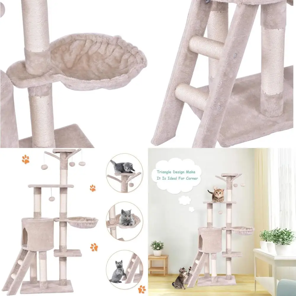 

Luxury Cat Condo with Scratching Posts and Perches, Premium Cat Tower Playhouse for Kittens