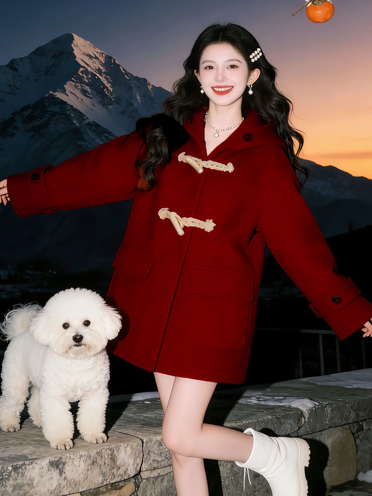 

Красное шерстяное пальто в клетку для женщин, зимнее, в стиле колледж, на пуговицах, удлиненное, средней длины, приталенное, фасон «груша»