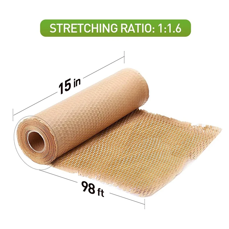 Recycled Packing Wrap 15X100 Inch Eco Honeycomb Wrapping Paper For Gift & Moving Replacing Bubble Moving Packaging