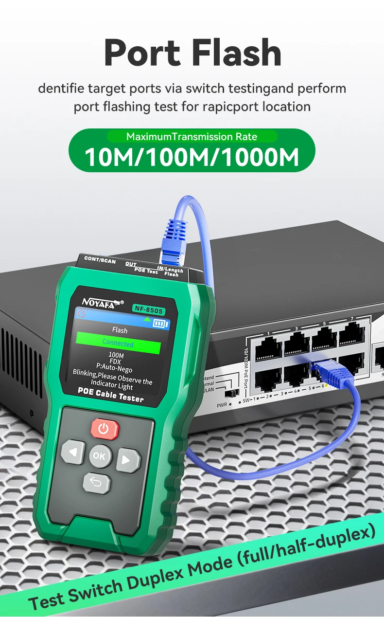 NOYAFA Netzwerkkabel-Tester RJ45 Kabelverfolgungsgerät NF-8505 Störungsfreier Kabeltester PoE-Prüfer Fehlerdistanz-Messgerät – Detail 6