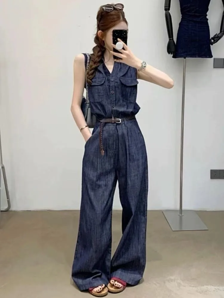 2025 New Faionable Korean One-Piece Slimming Clothes High Waist Wide Leg Pants Long Pants for Women Commute Sle