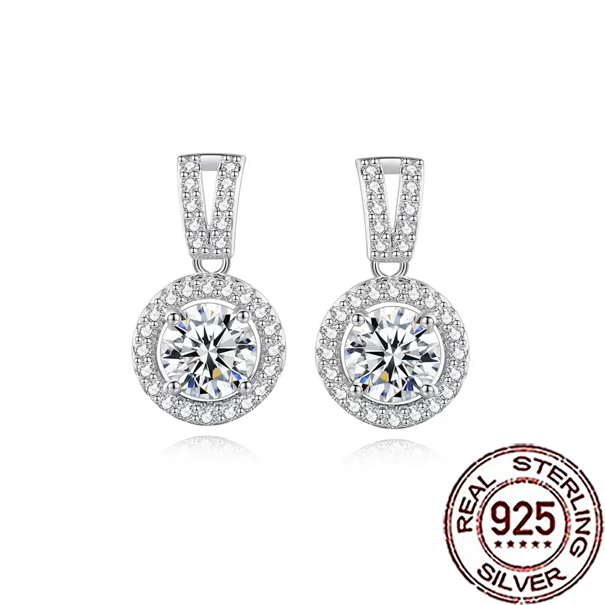 

QooLady S925 стерлингового серебра Роскошные изящные круглые висячие серьги с кубическим цирконием Свадебные украшения для помолвки для женщин SE146