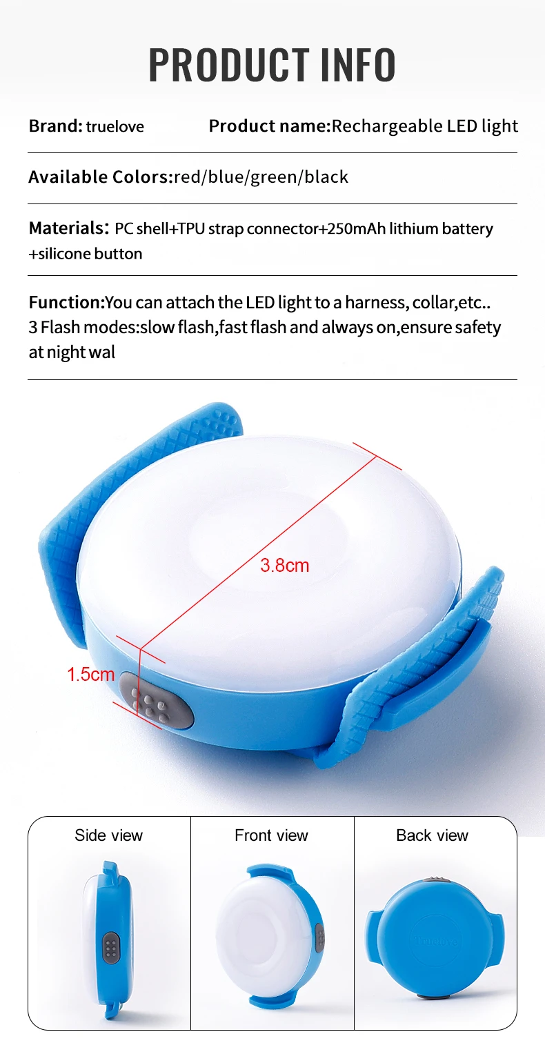 Truelove Led Light USB Rechargeable Flash Dog 3 Light Modes IP65 Waterproof Makes Your Beloved Dogs Be Seen At Night TLD19103