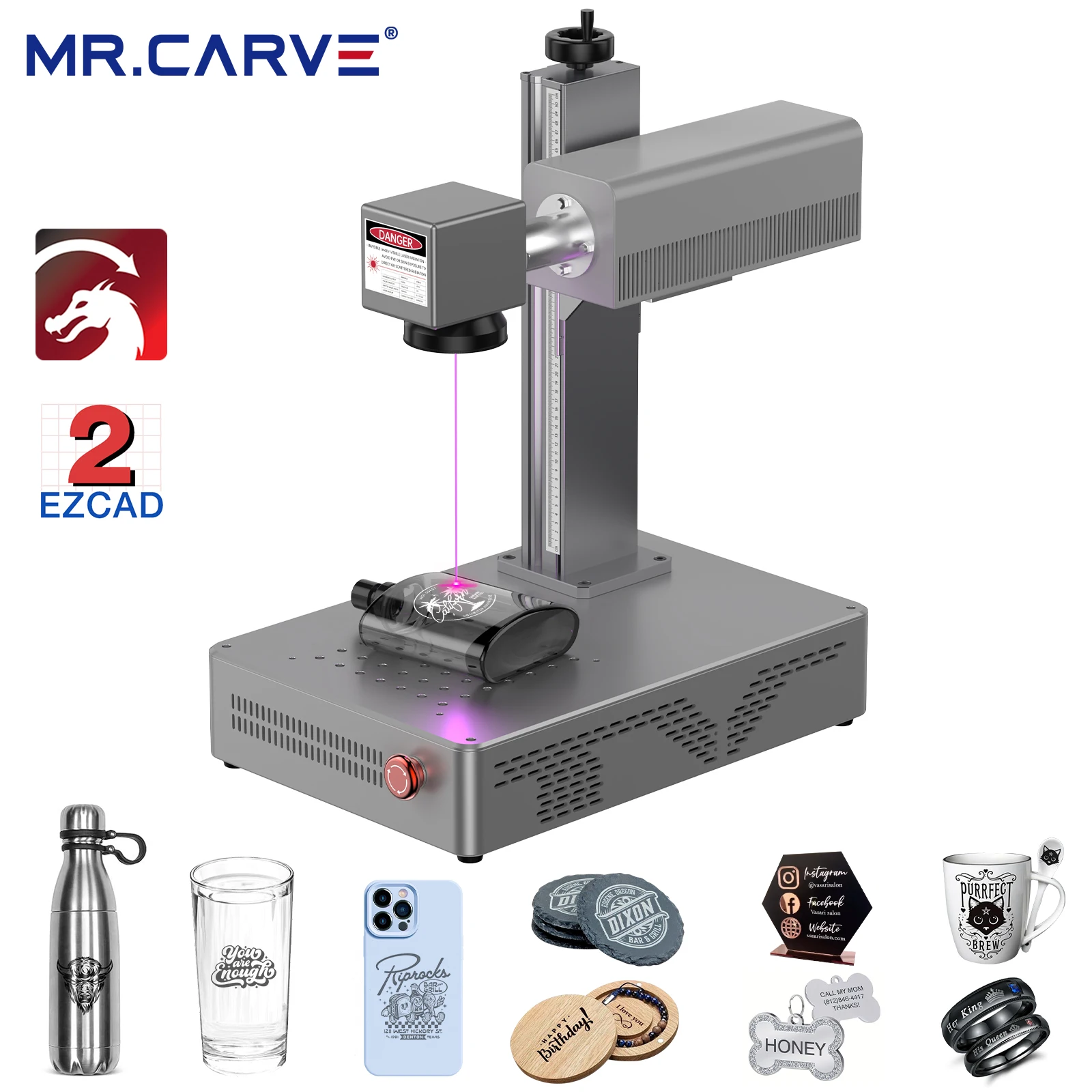 MR.CARVE High Power UV Laser Marking Machine for Fast Direct Engraving on All Materials Metal Glass Wood Plastic Leather Rubber