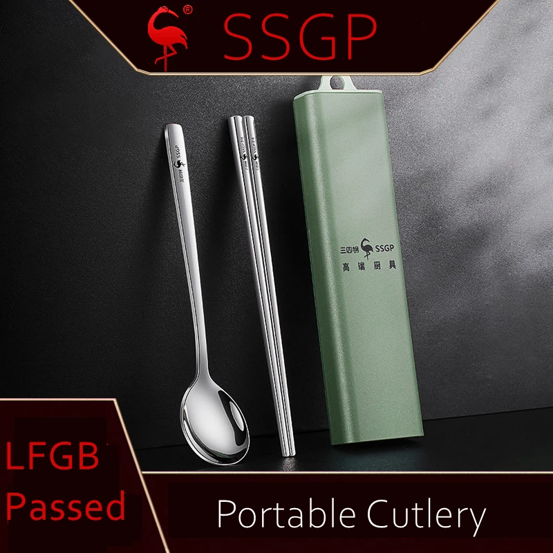 Mute Portable 316 Stainless Steel Chopsticks Ladle Spoon Bento Cutlery LFGB Certificated Safely Camping Picnic Accessories