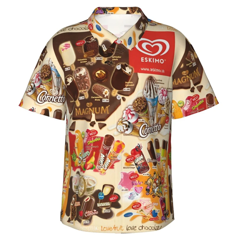 

80s 90s retro Funny Ice Cream 3D Print Shirts Memory Men Clothes Summer Cold Beach Shirts Hawaiian Vacation Streetwear Blouses