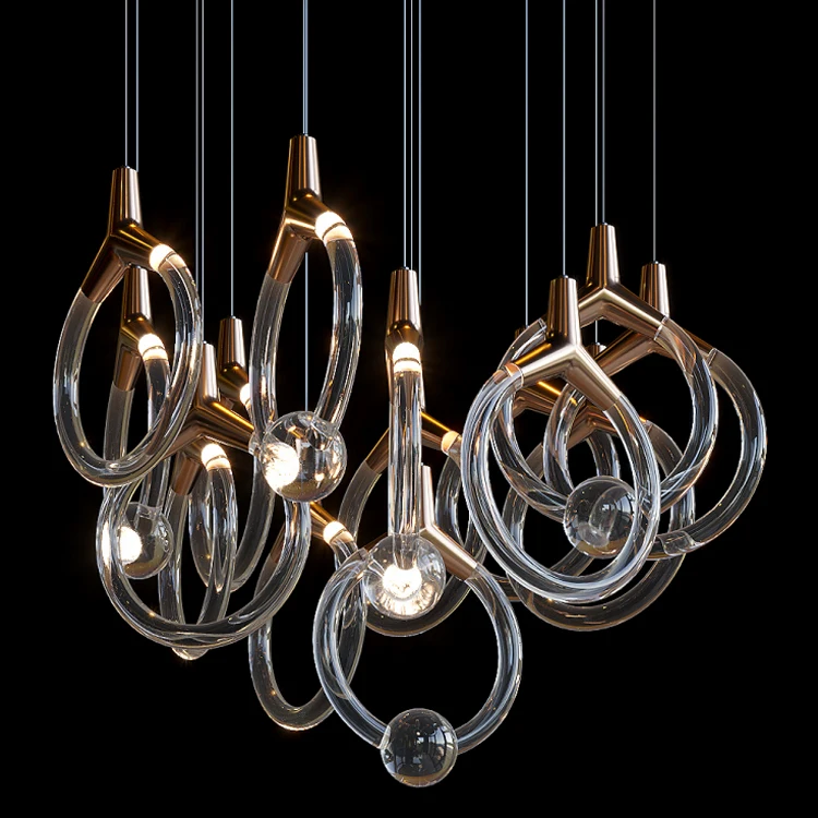 Modern Luxury Large   Custom Ring Glass LED  Hotel Lobby New Product Home Decor Long Shape Bulb