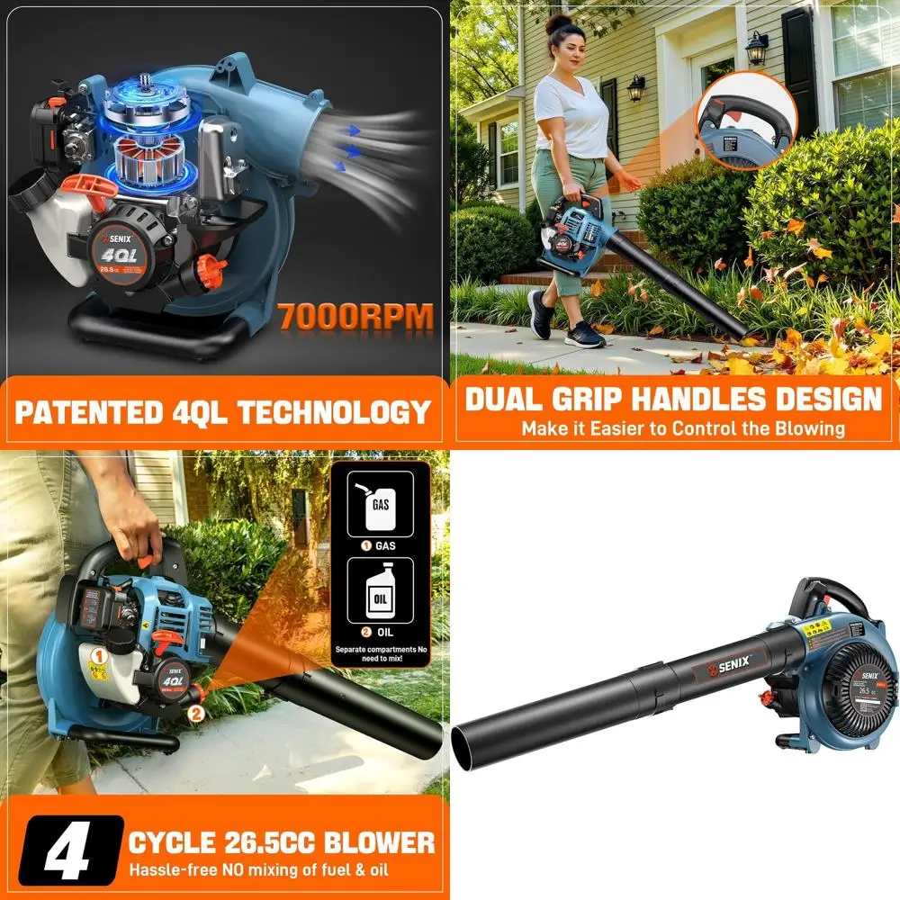 

Gas-Powered 4-Cycle 26.5cc Handheld Leaf Blower, 410 CFM & 125 MPH, Lightweight, Dual-Handle for Lawn Care