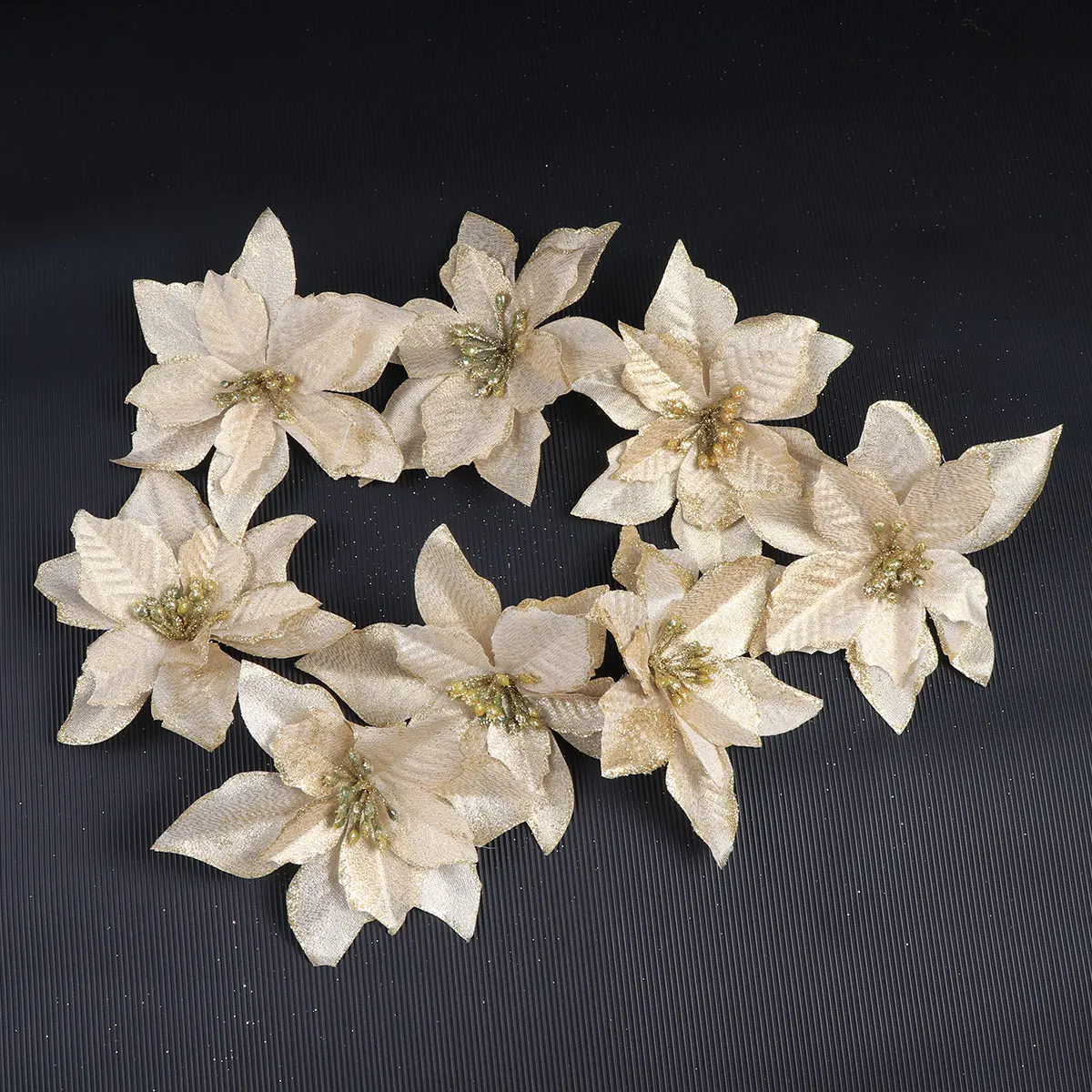 

8 Pcs Christmas Flower Decoration Glitter Artificial Wreaths Ornament Xmas Ornaments Decorations for Tree Gold Indoor