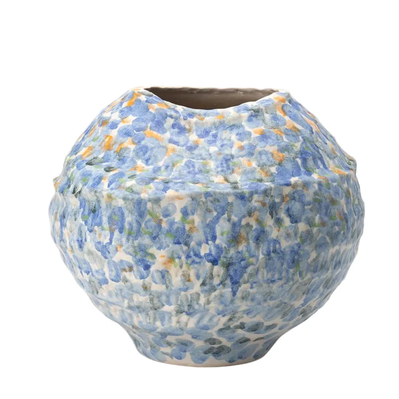 French medieval conch-shaped handmade ceramic flower arrangement ornament
