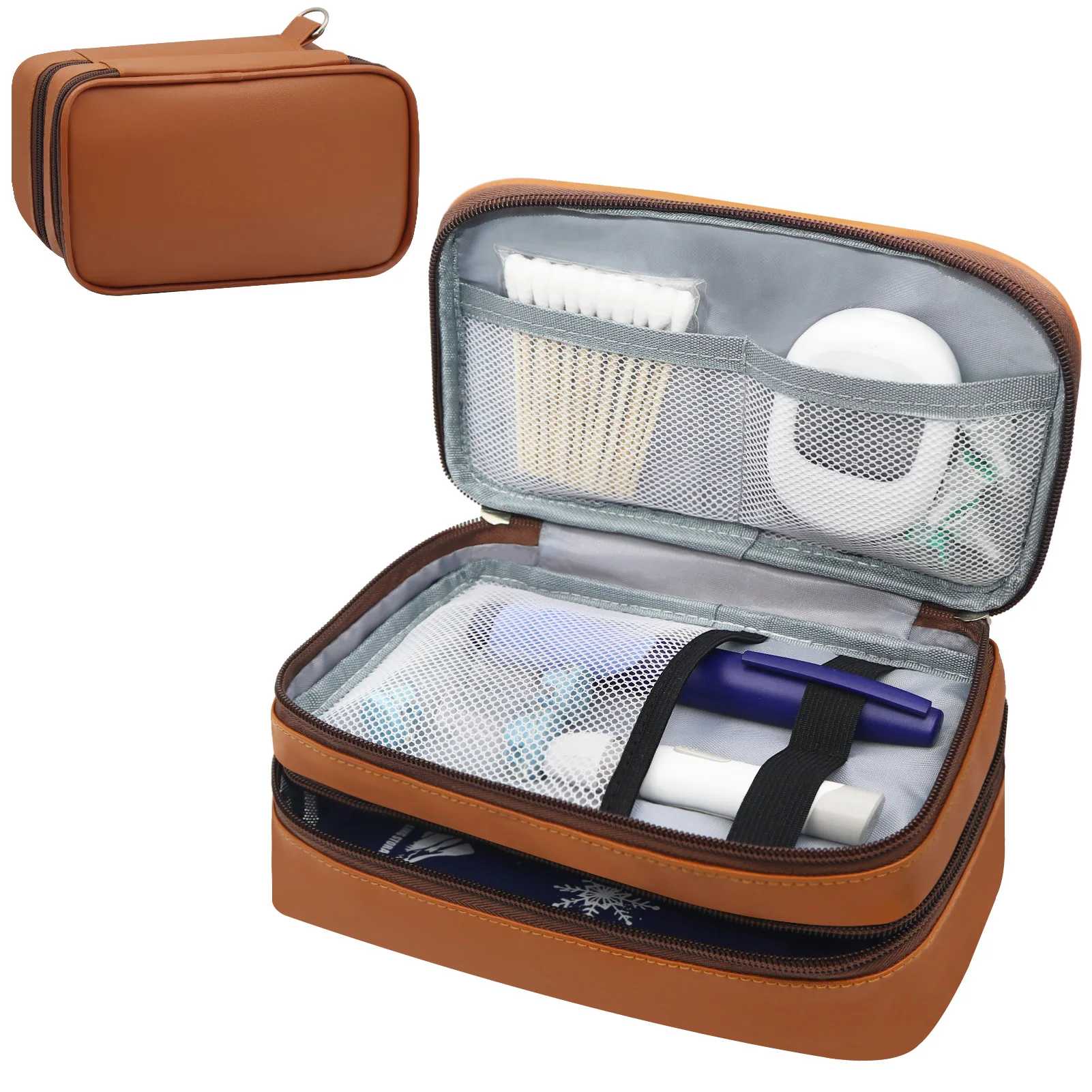 Brown Portable Diabetic Supplies Organizer Bag, Single Layer/Double Layer Insulin Travel Case, Bag Only