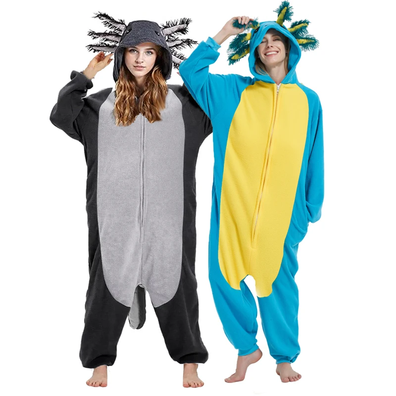 XXL Adults Unisex Salamander Animal Pajama Women Fish Onesie Sleepwear Girl Anime Birthday newt Cosplay Kigurumi Costume