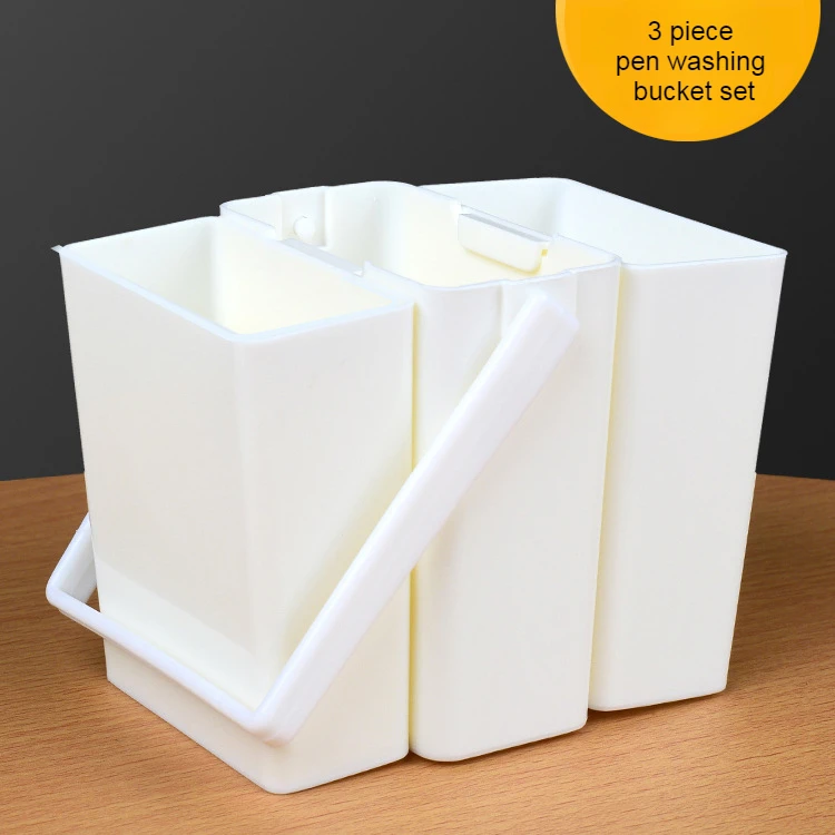 

Small Size Three in One 3Pcs Brush Pen Cleaners Brush Washing Bucket Pen Holder Gouache Painting Sketch Watercolor Portable