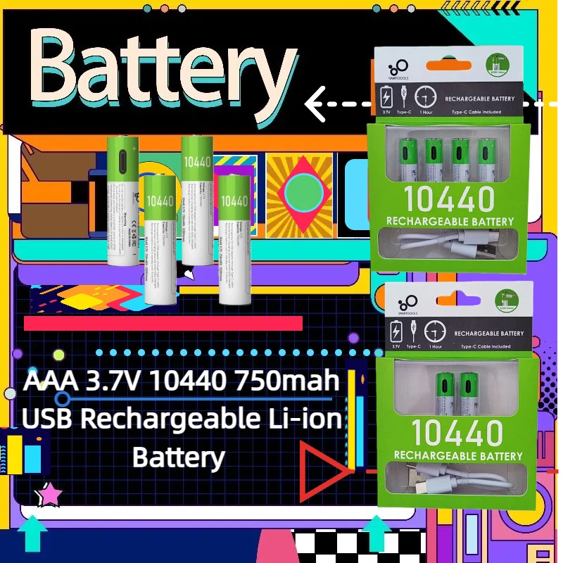 AAA 3.7 فولت 10440 750 مللي أمبير USB بطارية ليثيوم أيون قابلة للشحن 10440 زر العلوي للمصابيح الأمامية الميكانيكية وزارة الدفاع الشعلة العلوي Vap + كابل