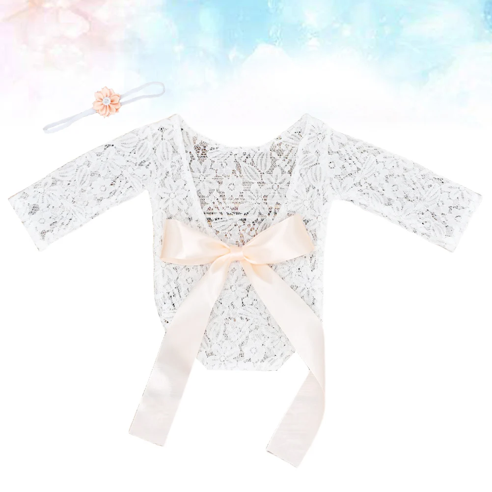 

2pcs Photography Costume Lace Photo Props Outfits Bow Tie Headb Photography Props Comfortable Gifts