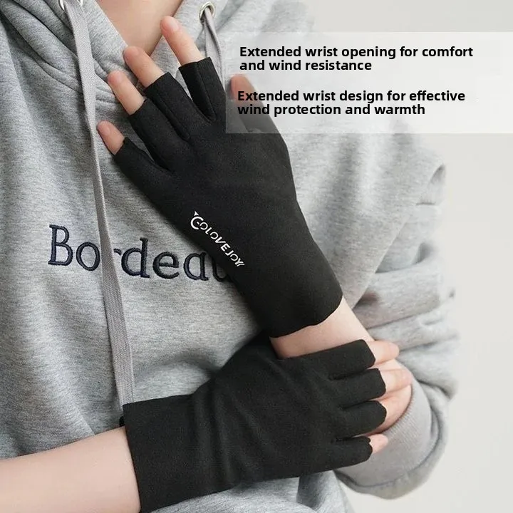 Women's Winter Half Finger Gloves Thin Writing Gloves Warmth Velvet Fingerless Gloves for Typing And Writing