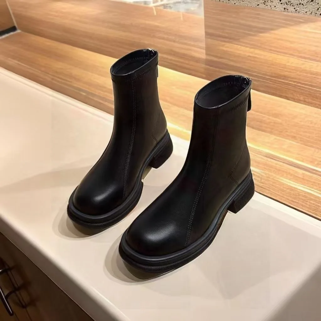 

Soft Leather Short Boots Comfortable Warm Wear Resistant Boots Cotton Lined Autumn Winter Casual Style Girls Shoes