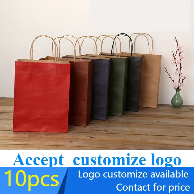 

10 pcs Eco-Friendly Kraft Paper Gift Bags With Handles Clothes Shopping Bags Party new arrival Kraft shopping paper bags/ g