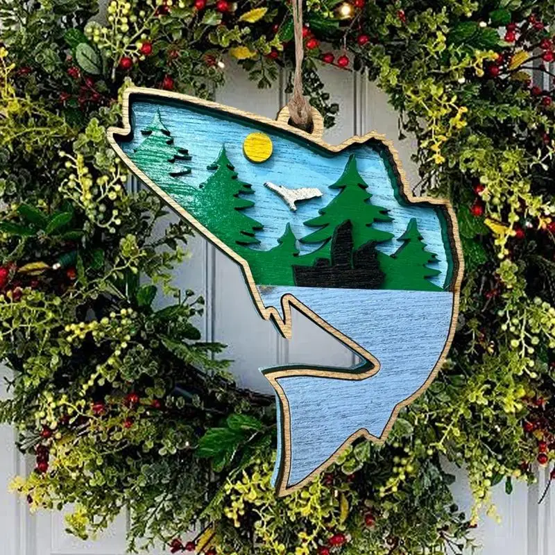 Wall Fish Decoration Fish Decoration Shark 3D Wooden Wall Art Countryside Home Ornaments Sculpture Coastal Cottage Decoration image 5