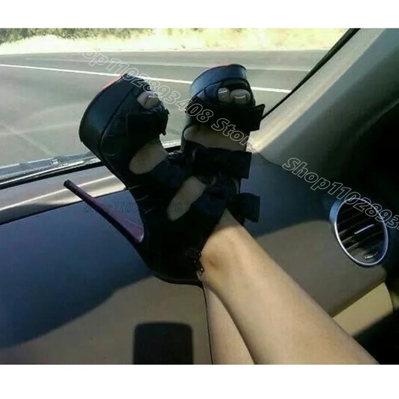 

Black Bowknot Decor Platform Sandals Peep Toe Leather Side Zipper Stylish Summer Casual Party Women Shoes Zapatos Para Mujere