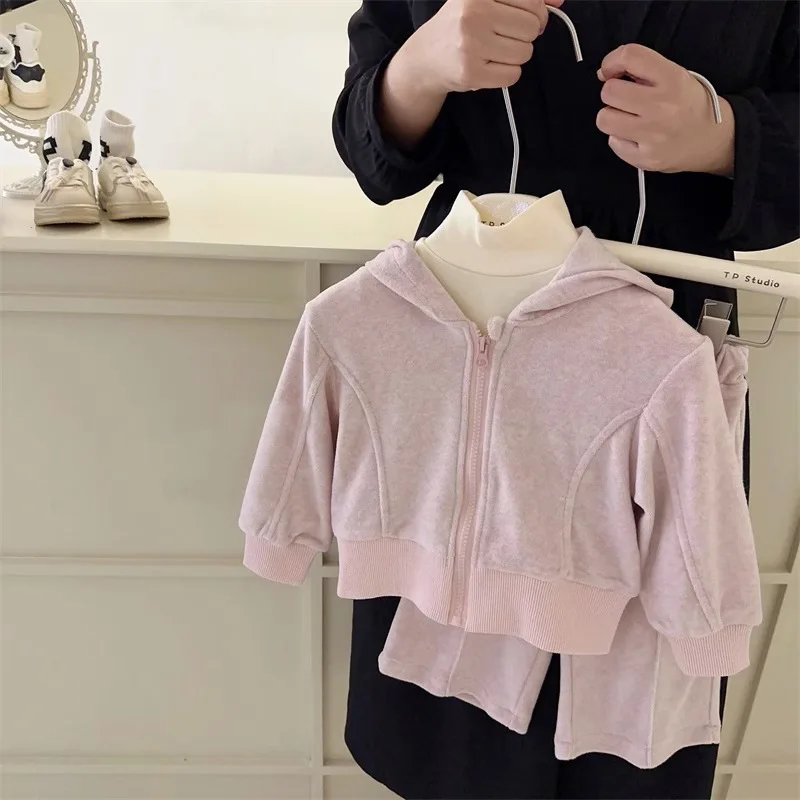 

Girls' Sportswear Set Autumn Children's Hooded Zip-Up Sweatshirt and Straight-Leg Pants Two-Piece Set