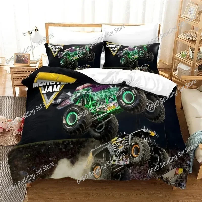 Cartoon Monster Truck Cool Vehicle Off Road Vehicle Bedding Set Single Twin Double Queen King Cal King Size Bed Linen Set