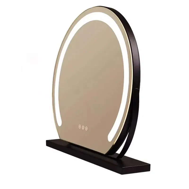 

Makeup mirror with lamp desktop dresser new bedroom fill light charging semicircular large mirror can be rotated