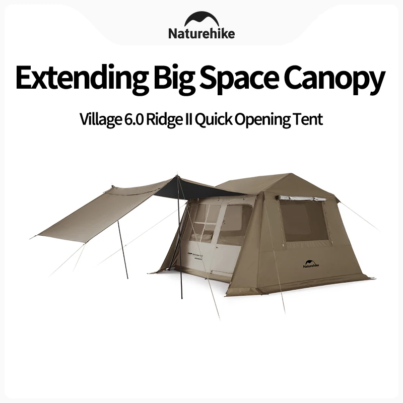 

Naturehike Village 6.0 Ridge Quick Open Tent Outdoor Picnic Titanium Black Glue 3-4 Person Easy to Open Camping Hut Tent