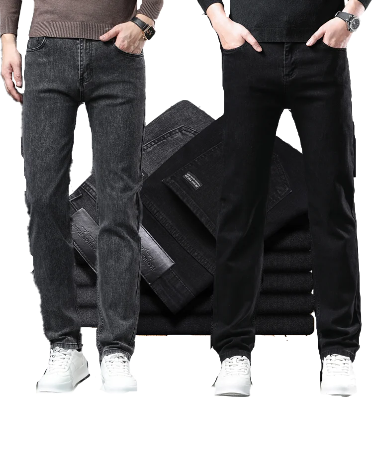 Брюки мужские стрейчевые, деловая мода, эластичные джинсовые классические брюки на молнии, серого и черного цвета