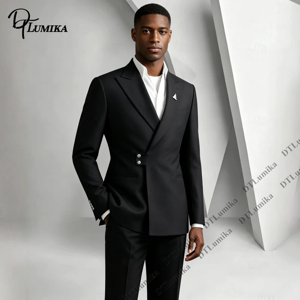 Unique Asymmetric Button Jacket Pants Mens Suits 2 Piece Business Banquet Modern Formal Tuxedo Made To Measure Costume Suits