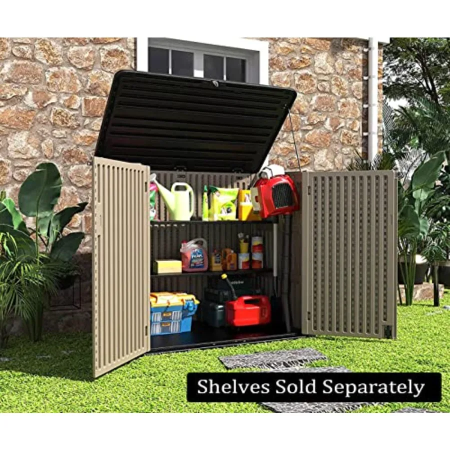 Backyard and patio storage shed: galvanized steel, gray, weather-resistant horizontal cabinet for lawnmower and patio accessori