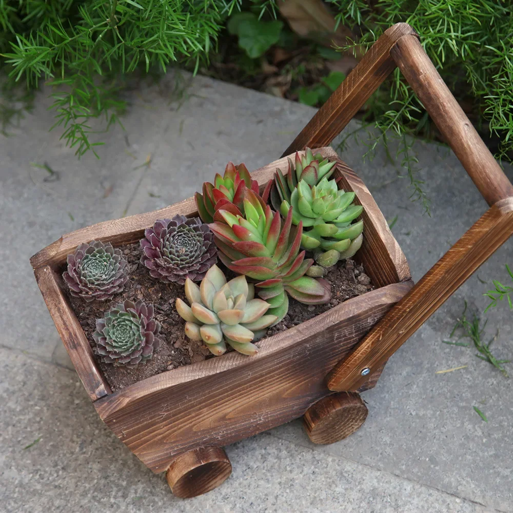 

Creative Wooden Cart Flowerpot Succulents Ornament Creative Garden Home Bedroom Shop Window Plants Wheelbarrow Planter Decor Pot