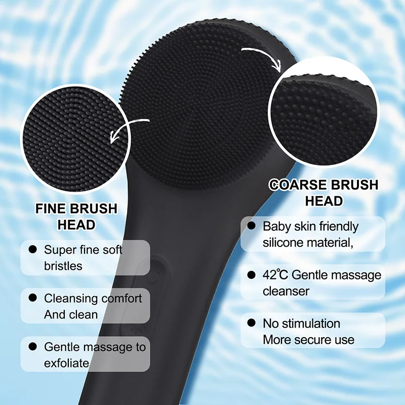 Warm Heating Silicone Facial Cleansing Brush Electric USB Rechargeable Face Washing Cleanser
