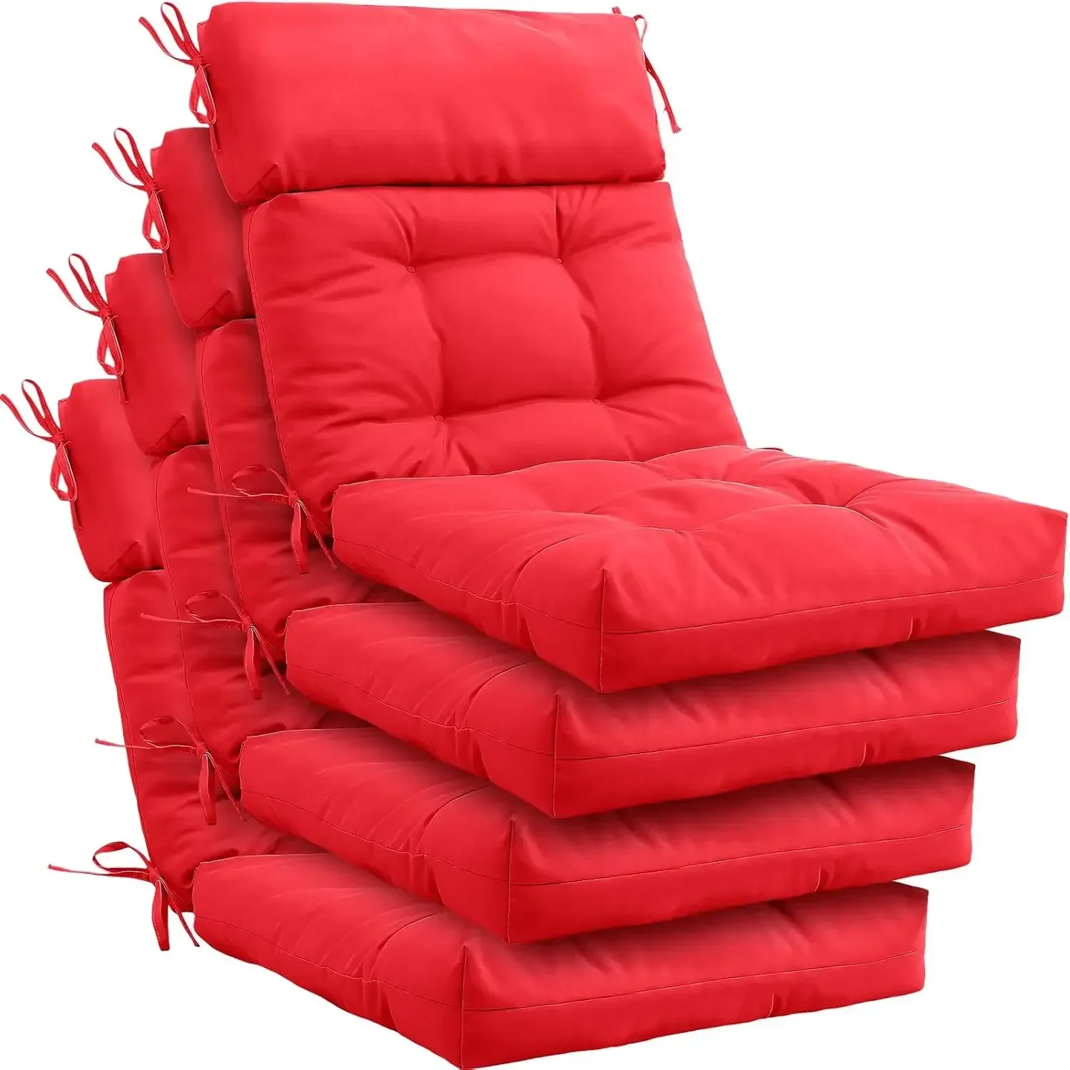 

[New Arrival!]4 Pack High Back Chair Cushion Indoor Outdoor Tufted Seat and Back Chair Rocking Pads Lounge Porch Seat Cushion wi