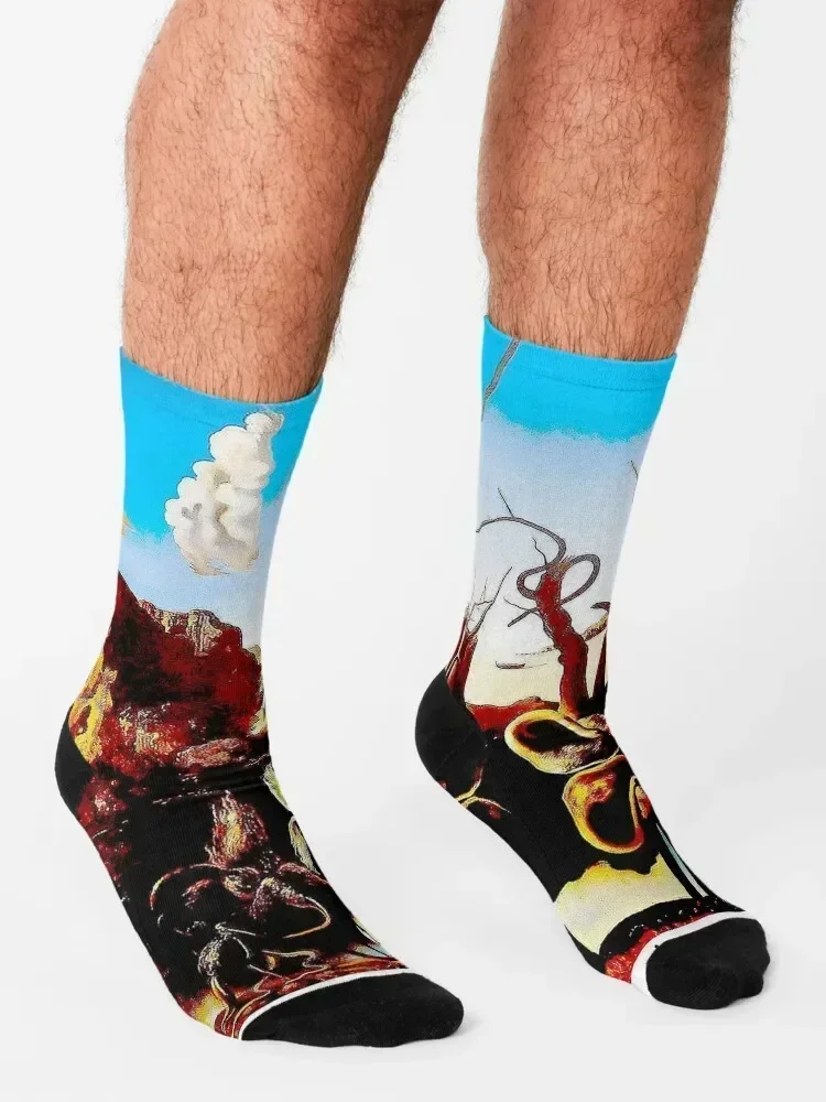 SWANS REFLECTING ELEPHANTS : Vintage AbstractPainting Print Socks Heating sock gym luxe Boy Socks Women's