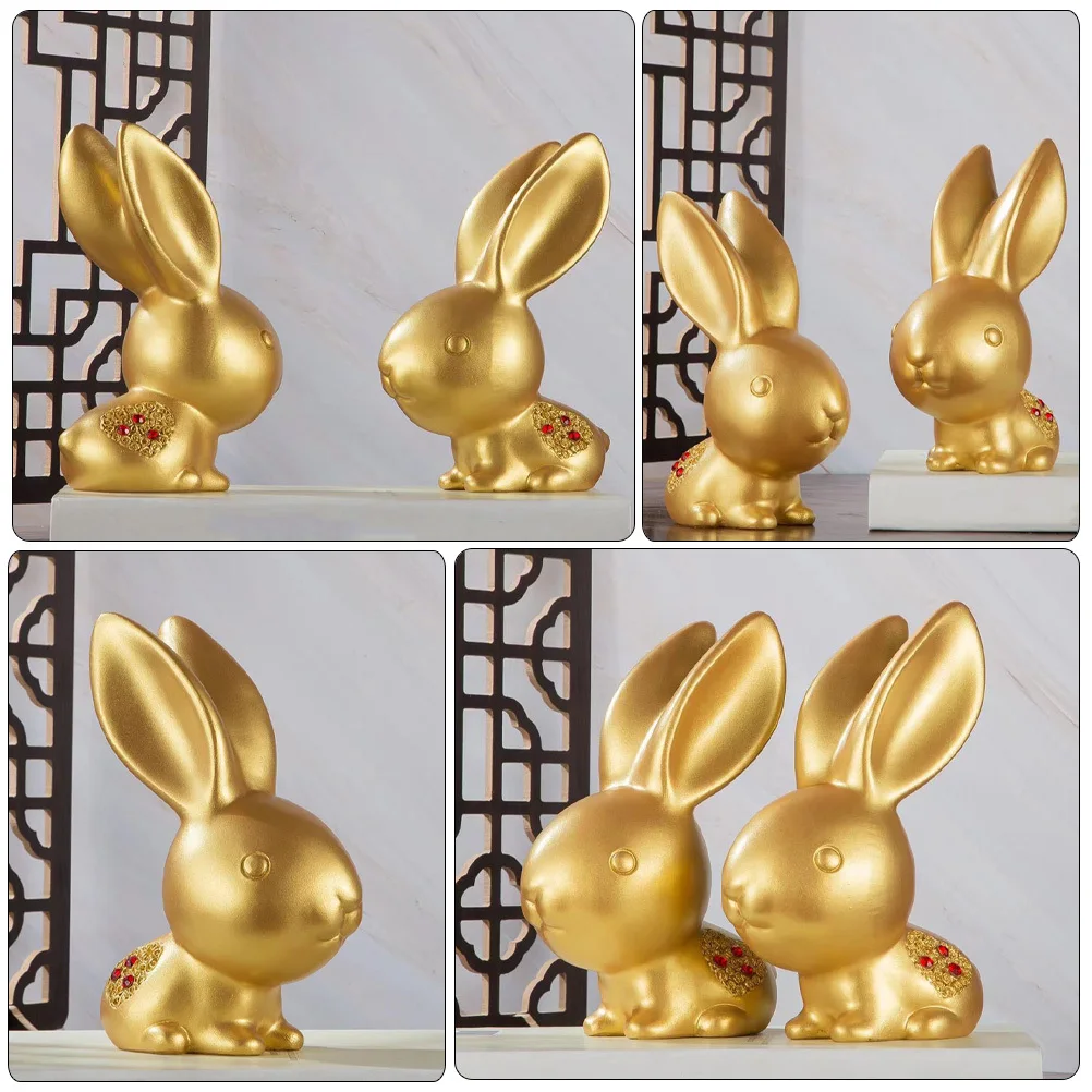 

Decorations Year of The Rabbit Statue Chinese New Bunny Gold Figurine Bunnies Figurines Home