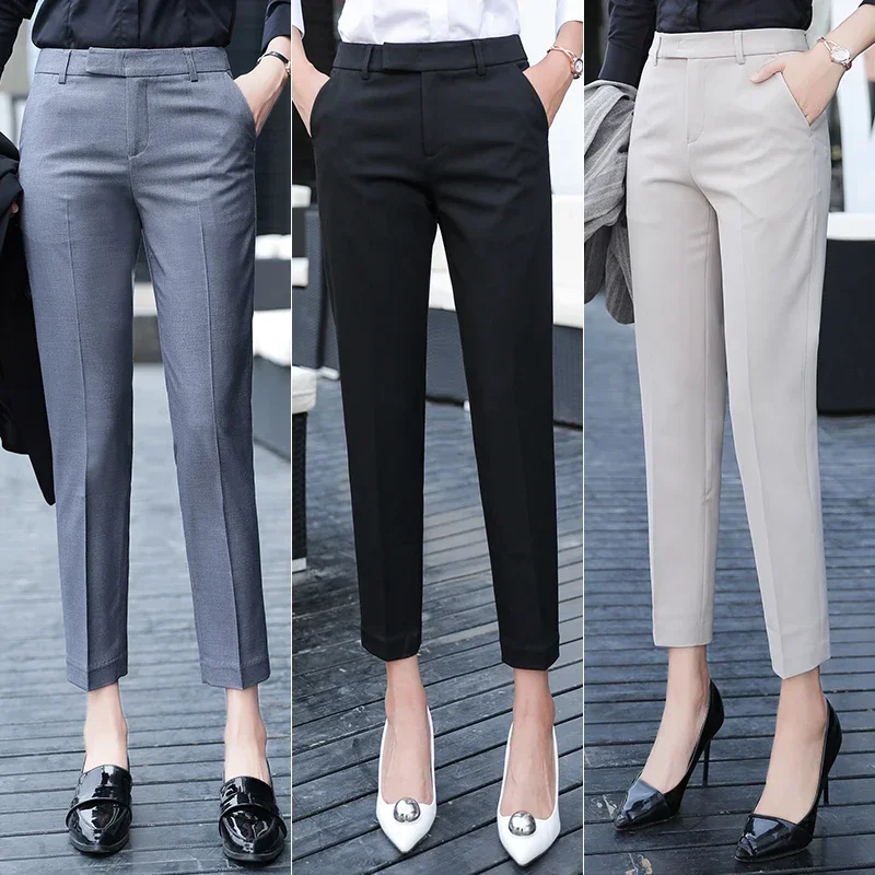 

Black Gray Suit Pants Woman High Waist Pants Office Formal Work Trousers Female Elegant Casual Straight Pants E1000