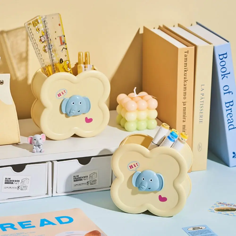 Round/Square Pen Holder Cute Cartoon Multifunctional Plastic Pencil Case Creative Practical Stationery Storage Box