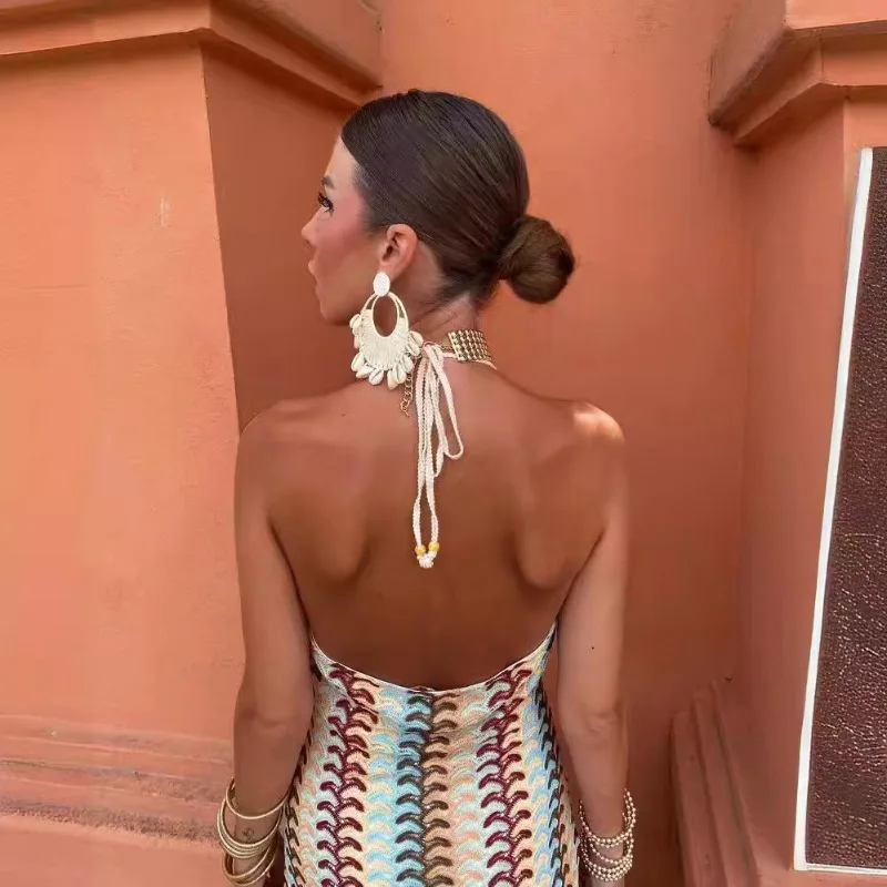 NIEUWE Vrouwen V-hals Zomerjurk Vrouwen Sexy Hoge Taille Mouwloze Backless Halter Elegante Party Strand Jurk Prom Gown