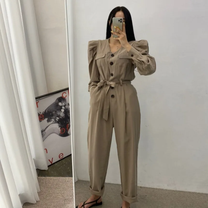 Fashionable Anti-Aging Long Sleeve Jumpsuit Casual Pants Waist-Cinching All-Match High-Waisted Ladies' Comfortable Clothing