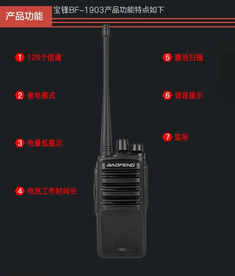 Bf-1903 Wireless Civil Walkie-Talkie Communication Coverage Is Widely Used In Tower Crane Site Factory Property Mall