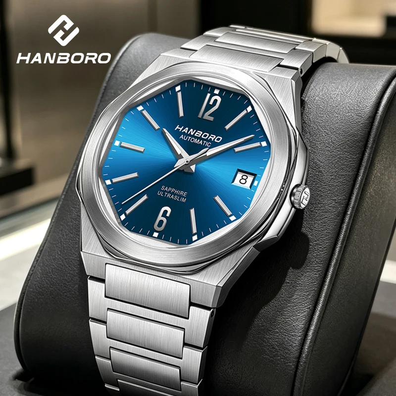HANBORO Ultra Dünne Stahl King Serie Herren Vollautomatische Mechanische Perlen-Tourbillon-Uhr Mode-Uhr