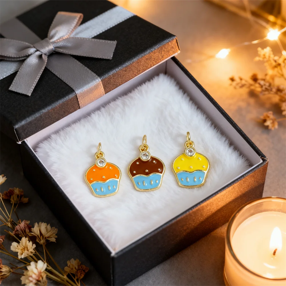 4 قطعة المعلقات النحاس الزركون المينا كب كيك سحر DIY بها بنفسك مجوهرات قلادة سوار ارتداء اليومي الإكسسوارات للرجال النساء #2