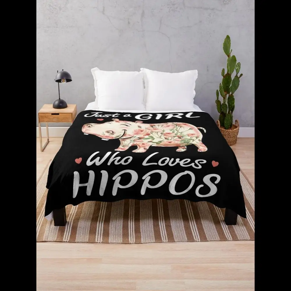 

Just A Girl Who Loves Hippos Flower Hippopotamus Throw Blanket