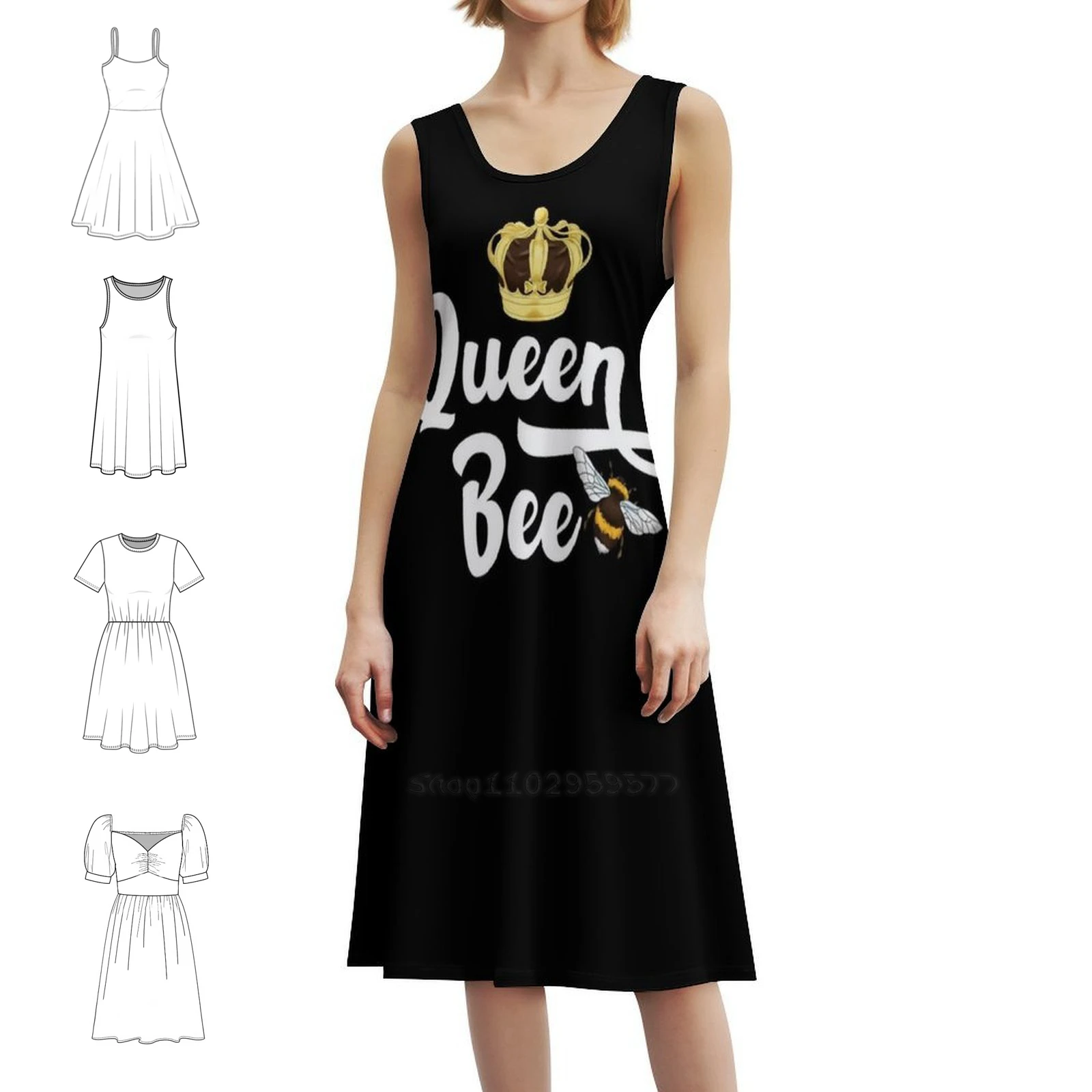 

Дизайн Queen Bee с королевской короной - черно-белое и золотое женское элегантное вечернее платье, платье трапециевидной формы с короткими/длинными/без рукавов